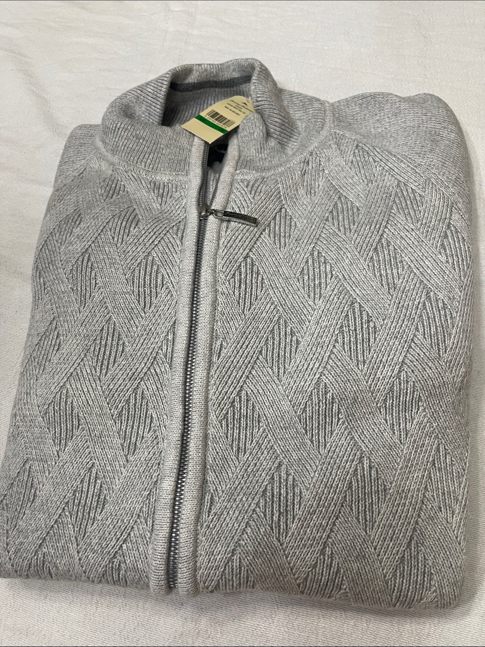 Tommy Bahama Light Gray Cable-Knit Zip-Up Jacket